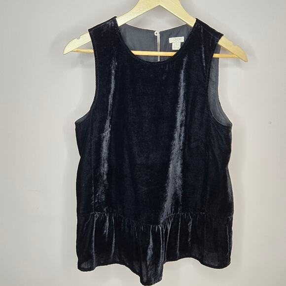 J. CREW Black Velvety Sleeveless Top with Ruffled Hem Size 6 - Picture 1 of 8